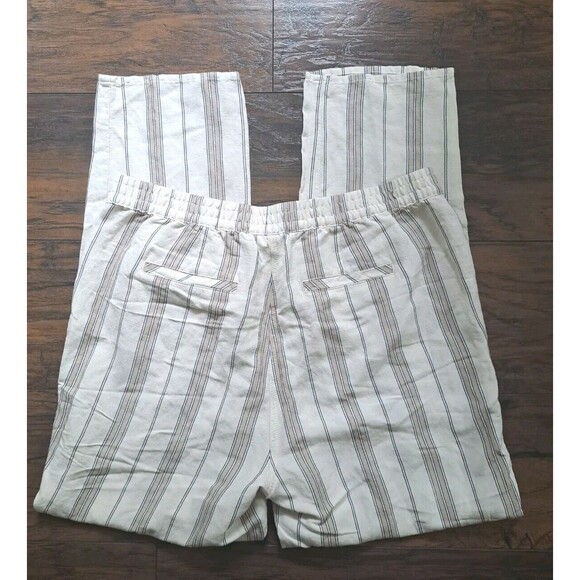 J. Jill Linen Blend Striped Lightweight Pants Medium Tie Waist Beige Boho Casual - Picture 7 of 16
